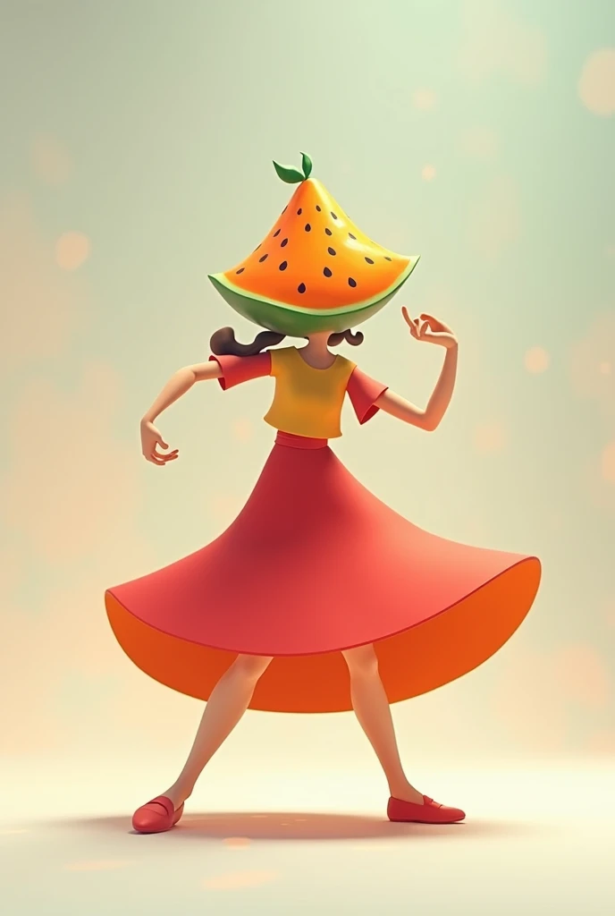 An animated image of a person spinning with a fruit cone in the middle
