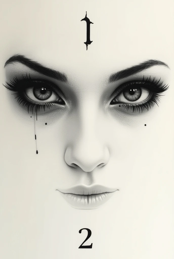 Create an image for a tattoo that has only a womans eyes, The word K3M2 and that has a size of 10x15 