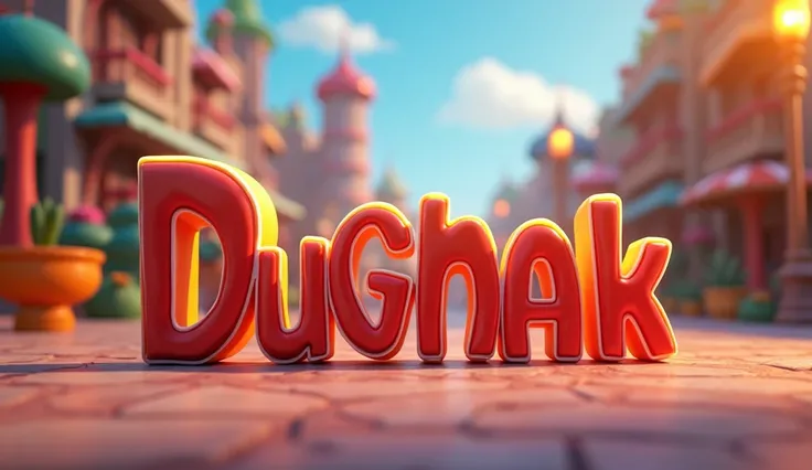 A screen showing the name "Raghav Ki Dunia" on a YouTube channel banner 3D in Pixar style 