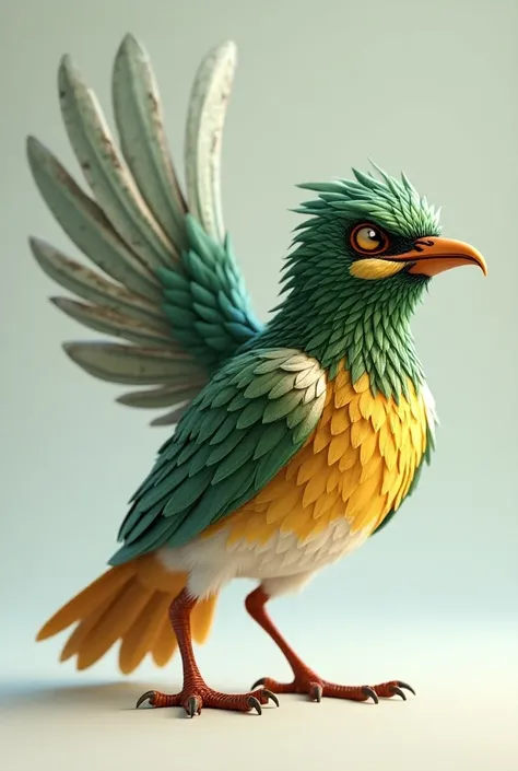 Animated 3D with cool effects on it side view sparrow with touch of green and gold, white, silver color angry ang outline with black for t shirt design