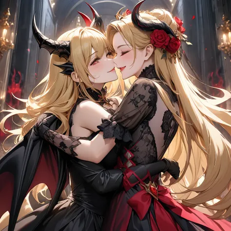  The woman who gave her soul to the Demon King and became the Demon Queen of the Demon Realm is a beautiful blonde Fate Testarossa, wears a gorgeous and charming demon black dress from the demon world, and pledges absolute loyalty and love to the great dem...