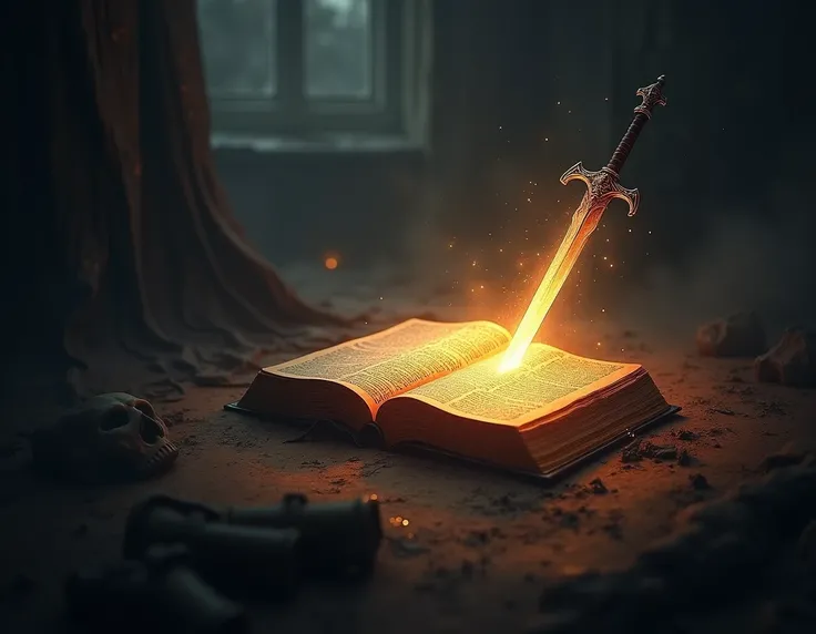  generates an image of a Bible and a sword, Where is the Bible alive and effective , In the right corner of the image, And its sharper than any double-edged sword