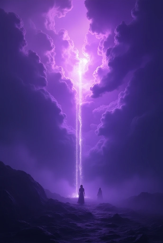 It creates a dark environment where only purple clouds can be seen shooting out rays 