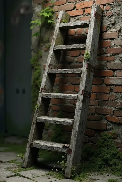 Generate a ladder leaning against a wall as a rendering 
