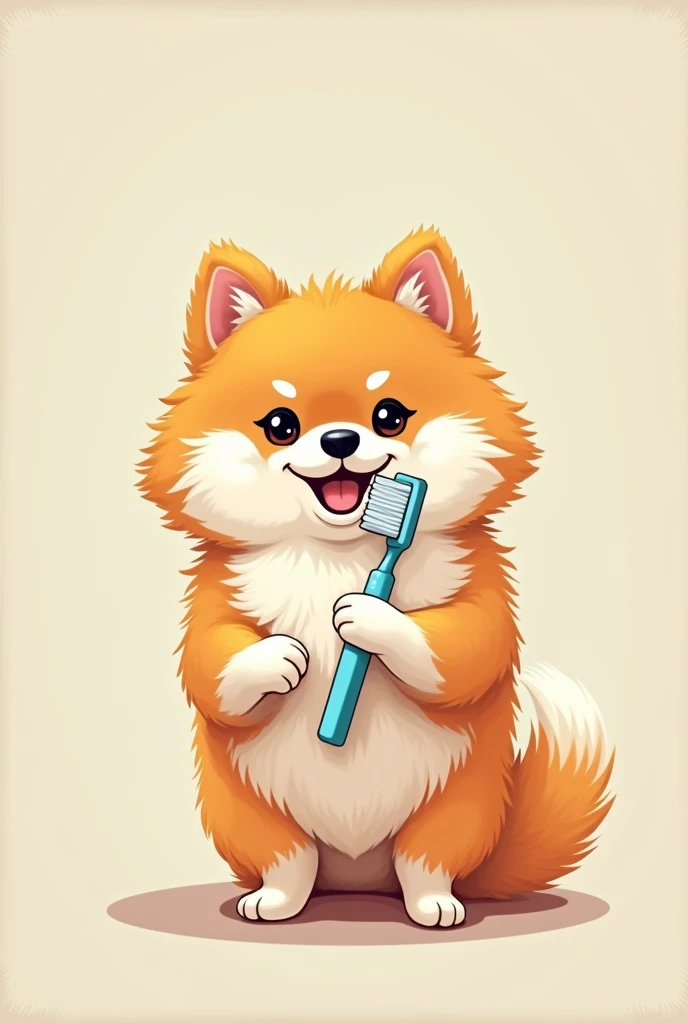 cool poster with a Pomeranian holding a toothbrush