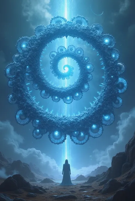  Create an image of an Ophanim ,  inspired by the description of the biblical texts . It is an angelic entity composed of two concentric and swivel wheels that are inside the other,  full of eyes along their edges .  The wheels have an intense glow , radia...