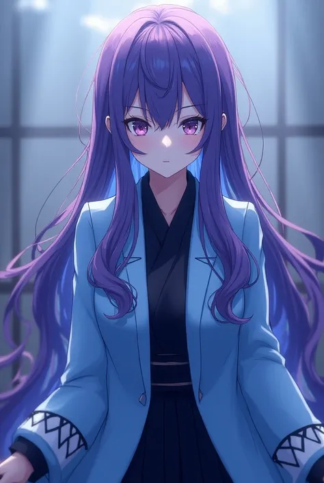 A bewitching and mature anime-style beauty
Long purple hair that hides the waist　Two-color purple and blue hair 　 turn a section of ones bangs blue blue blue with blue highlights on the bangs　 part of the bangs is light blue 　Dark Eyes　Sharp, Cool Eyes 　Li...