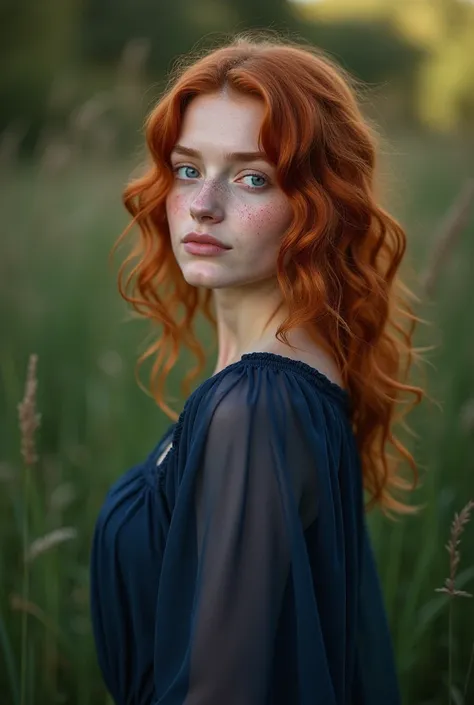 1 girl in, 27 years old, alone, Aesthetic work,  Irish red-haired woman , wavy red hair,   medium length red hair  , light blue eyes, LIGHT GREY EYES,   some small freckles  , pale skin,  loose, open, natural, suave  , gymnast&#39;The body of s,   big ass,...