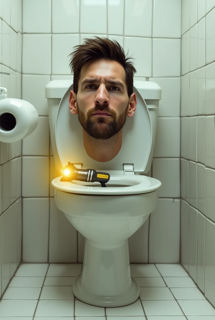 Make Messi head inside toilet place a lazer gun on the toilet make it glow yellow