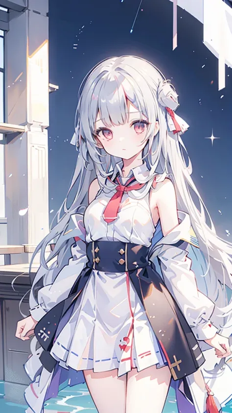 1 Girl, Quartz. Louis (Azur Lane), Quartzanding,  upper body, skirt, silver skirt, (Revealing clothes:1.3), landscape,, Anil, beQuartz quality,  Ultra High Resolution ,