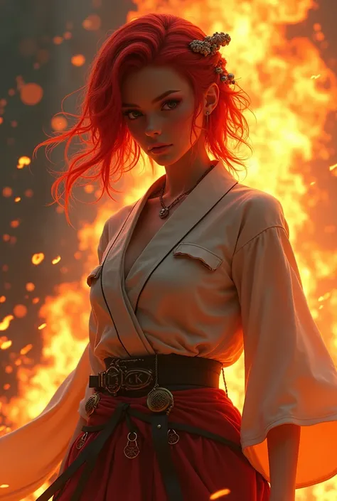 One-piece girl , fire powers, Red hair, 1. 70 tall female 