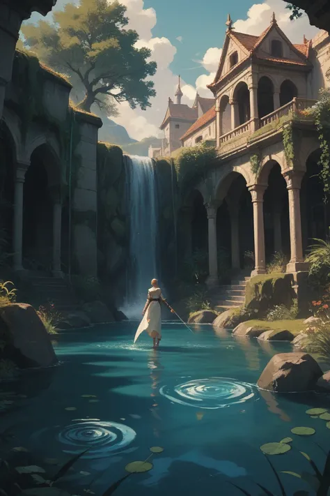 wide shot, high fantasy, water