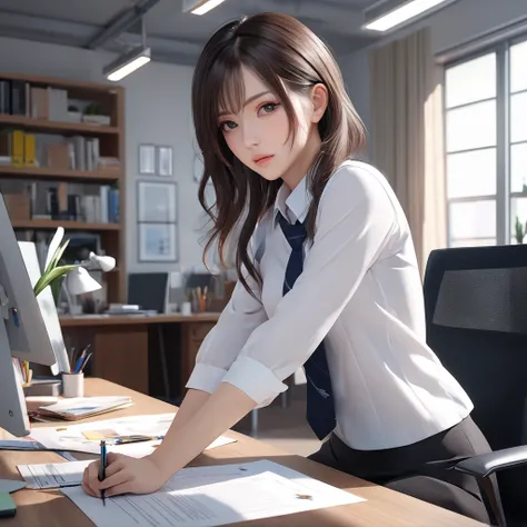 (masterpiece, best quality:1.2), (8k, extremely detailed CG), 1girl, Alone, Generate images of women working in an office