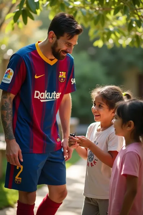 Generate video of Messi greeting Josefa and Joaquin