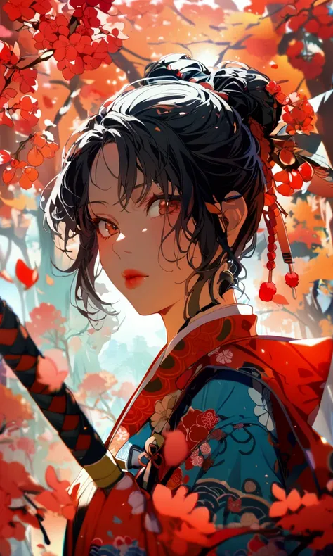  1 girl, samurai, red