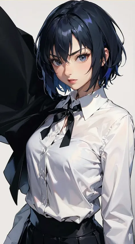 see throw white shirt, Xenovia_Quarta, black capelete, red pleated skirt, white collared shirt, black ribbon