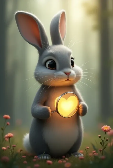 A rabbit with a lens and a heart in his hand