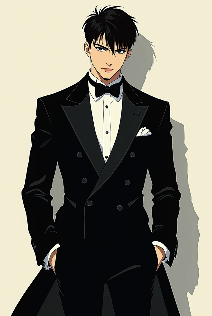 Manhwa male with black tuxedo outline