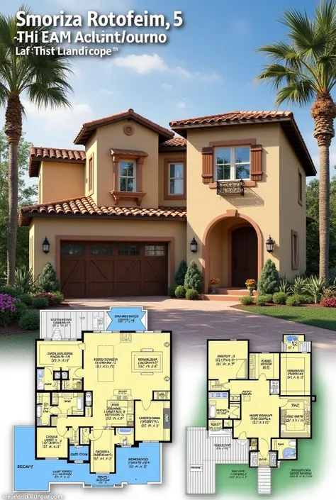 plans of two-story houses with garage in Spanish