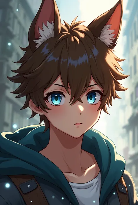 Teen Men Anime Dog Ears Brown Hair Blue Eyes