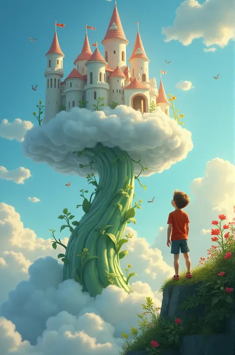 Timmy climbed a beanstalk up to a castle made of clouds, where a friendly cloud king served him ice cream that tasted like dreams.