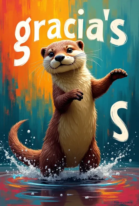 Otter image, Large color letters go ahead, phrase G R A C I A S 