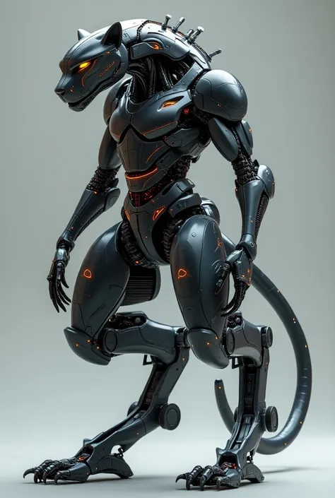 A sleek cheetah with its body enhanced by a high-tech, streamlined superbike frame. The cheetah’s legs are equipped with motorcycle wheels that rotate smoothly, allowing it to sprint at incredible speeds while retaining the agility and fluid movement of th...