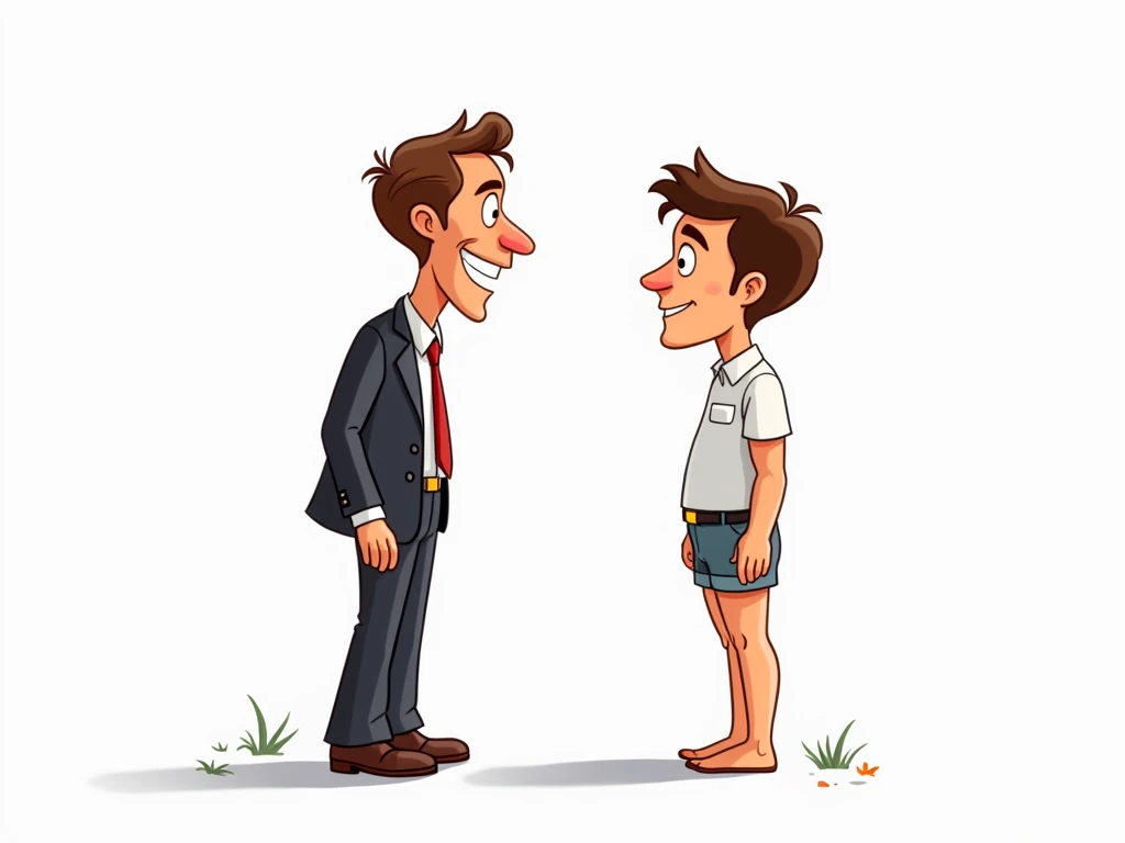 Create an image have an image of a businessman vs. a person in summer clothes, bottomless;  in PNG format . that has a white background, And make it look more cartoonish