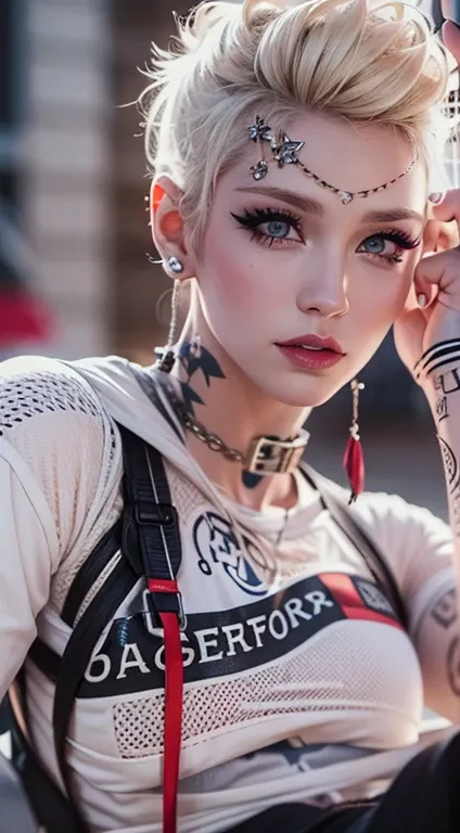   the first theme prompt was  ::。:
"( repay, 8k, 32K,  table top:1.3),   very detailed , (Realistic:1.4), white, albino, Punk Girl, fine grain,   upper body, Luxurious punk hair,   edgy punk fashion ,  avant-garde makeup  , Many piercings,  Body Covered wi...