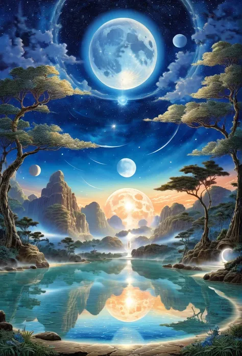 (masterpiece, Best Quality:1.2), Venus、moon、 Spiritual、Lemuria、Zentul,  intricate detail ,  cosmic energy , Dreamy landscape