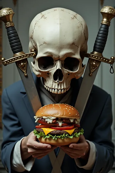 Skull, two swords and hamburger 