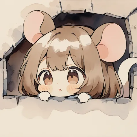 1girl, chibi, cute, pale skin, brown hair, bob, big droopy eyes, dark brown eyes,
mouse ears, mouse tail, mouse beard,
upper bod...