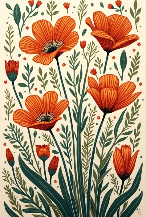 Floral theme woodcut 