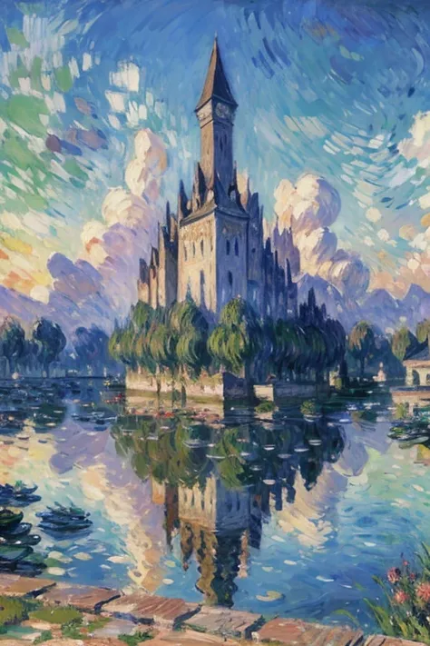 (Claude Monet&#39;s works:1.25),Impressionism ,Rainerism,quality(8k,best quality,masterpiece, like in the movie ), view from below ),background(outside,Dirty slums, view from below ,(Lots of carp swimming in the sky:1.8),)