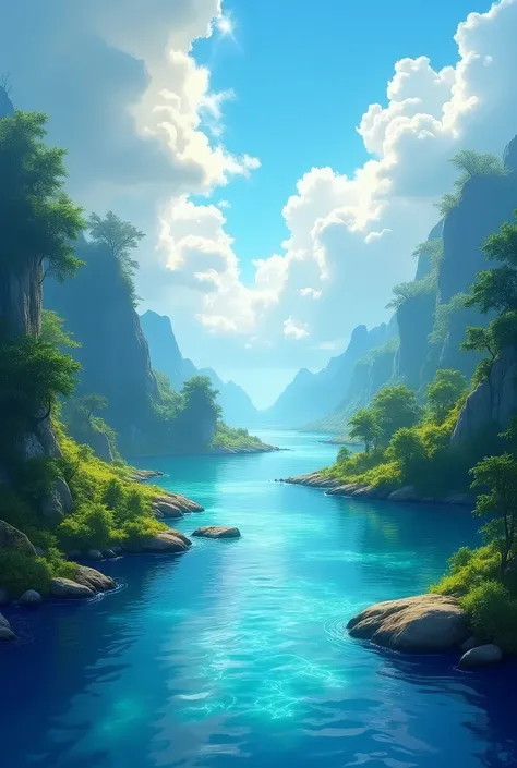 (magical pretty sky blue stream overlay scene), (sky), (clouds), soft lighting, clean background, beautiful sky scenery, masterpiece, high quality, beautiful graphics, high detail,painted by Thomas Kincaid, artstation, sharp focus, inspiring 8k wallpaper,