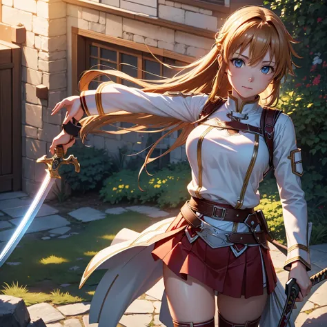 8k,  best quality , masterpiece, Ultra-High-Resolution, (Realism: 1.4), Original image, Exactly,  super detailed, sword art online, asuna with a sword