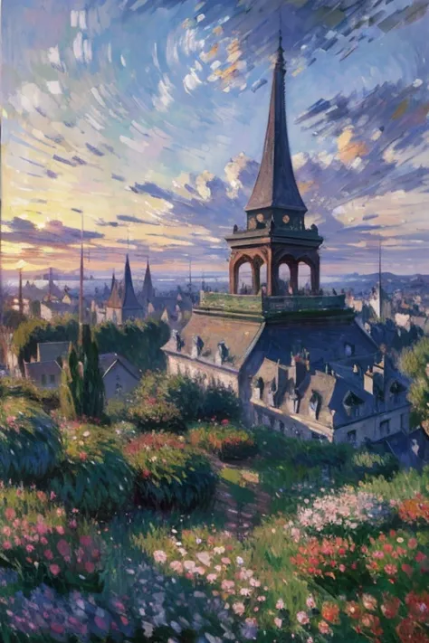 (Claude Monet&#39;s works:1.25),Impressionism ,Rainerism,quality(8k,best quality,masterpiece, like in the movie ), view from below ),background(outside,Dirty slums,View from above,郊outside，(Lots of carp swimming in the sky:1.8),)