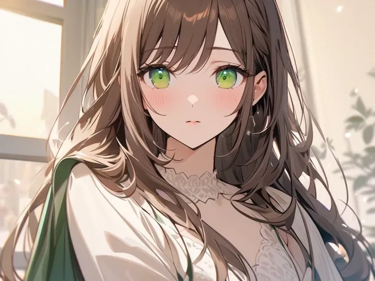 A 32 year old woman,  brown hair with light waves that fall over her shoulders .  She has expressive green eyes ,  that reveal her sensitivity and the deep love she feels for Ricardo .  Alice is of a soft beauty ,  with delicate features and a graceful pos...