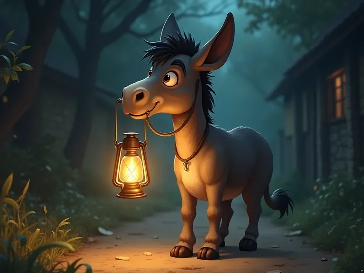 Donkey holding a lamp 
