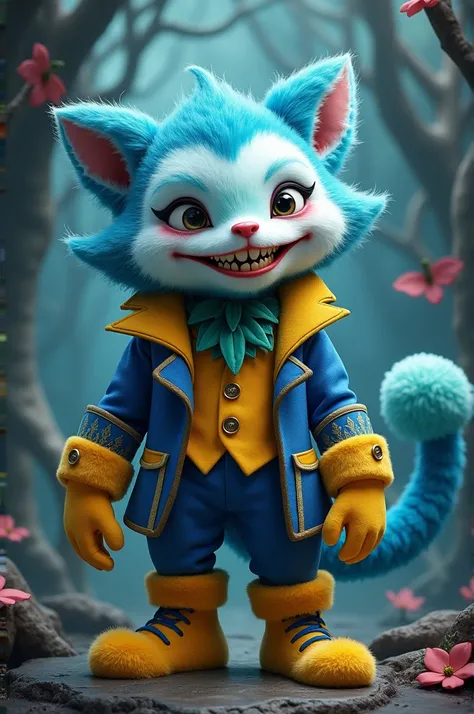 Blue fur with yellow limbs, put on a joker suit