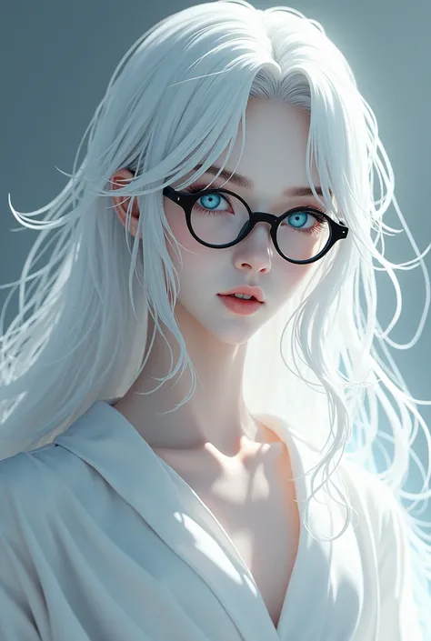 Create gojo in white dress  with black glasses 