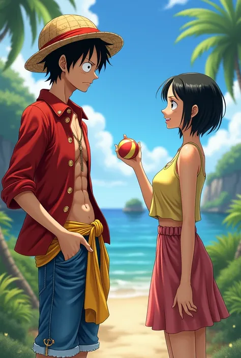 luffy may hawa na bola habang may kausap na babae sa labas