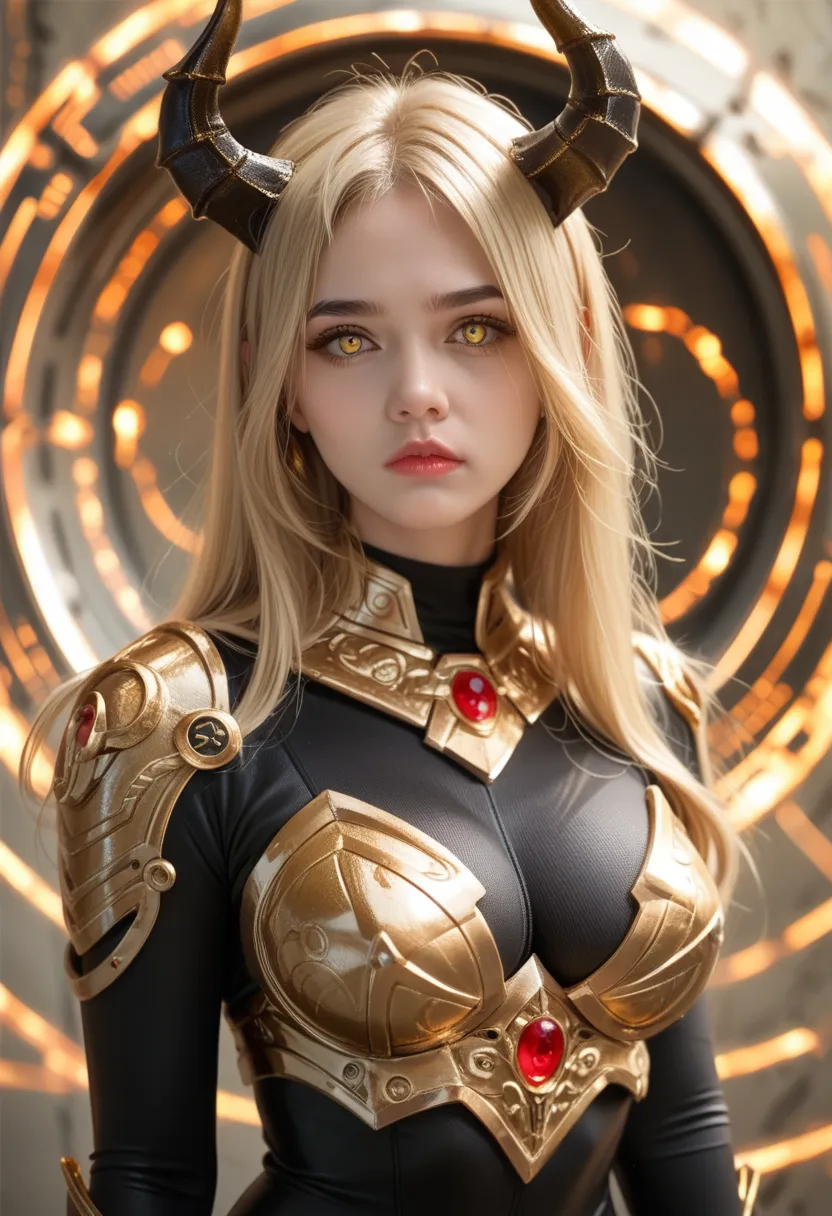 (photorealism: 1.2) beautifu demon, very large breasts, pale white skin, long blonde hair, beautiful gold eyes, black eyeliner, ...