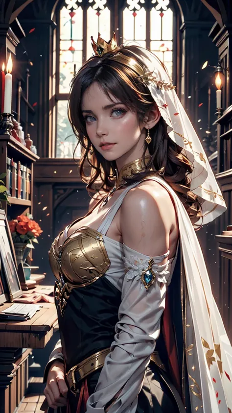  model-like style, ( Extremely High Definition CG Unity 8k Wallpaper),   full shot body pics, Medieval Queen, Green Veil, Dark Skin Tone, Black women, Gold crown,  diamonds , Medieval architecture ,  Professional and Spectacular Oil Paintings by Ed Blinky,...