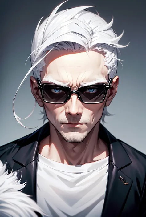 Skull head of a man wearing glasses with cool white hair