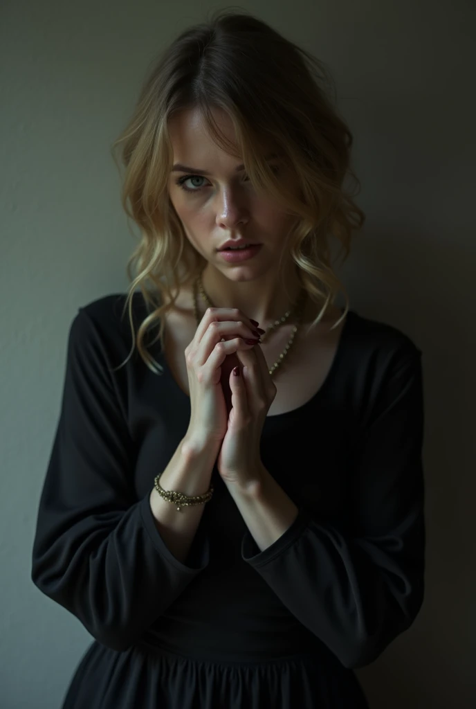 A photoshoot inspired by Taylor Swifts recent album "The tortured poets department", showcasing the theme of self-regulation.  It shows a picture of a girl with different emotions
