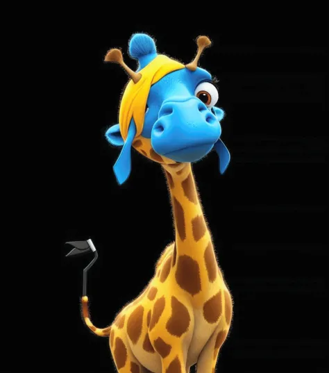  cartoon giraffe with blue and yellow hat and black stick, sofie the Giraffe, cute  Pixar figure ,  “portrait of a cartoon animal ,  Pixar figure  design,  Pixar cute character design , anato finnstark. Pixar, Cartoon-Kreatur, ideal  Pixar figure , zora,  ...