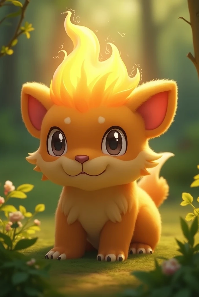 Pokémon lion baby with a flame of fire in his head 