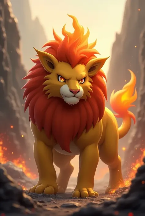 Pokémon lion with a lock of fire 