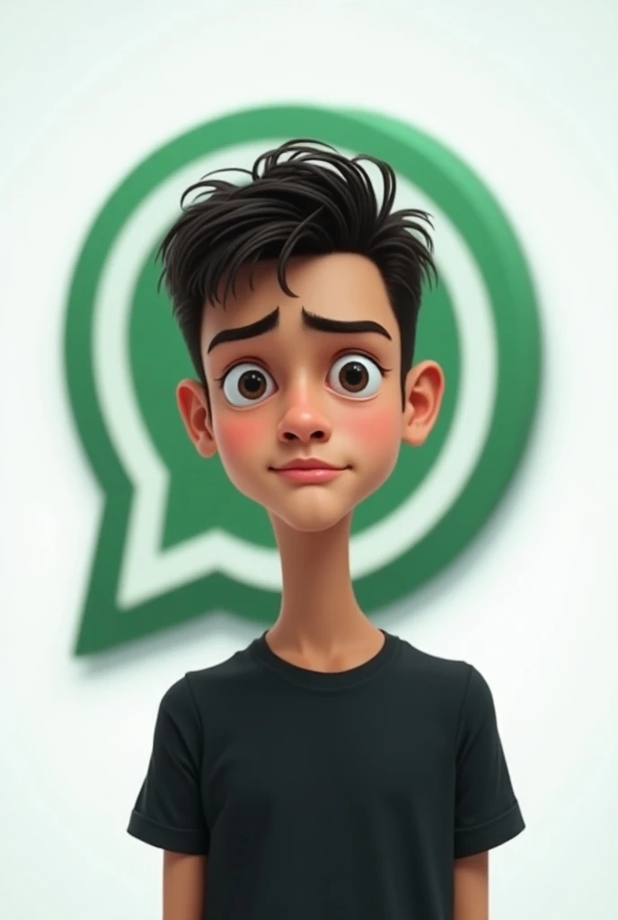 whatsapp logo, which contains a caricature of a  Indonesian boy, the photo inside the whatsapp logo follows the size of the logo, with skin color similar to a real human, short hair, clear wrinkles, wearing a black t-shirt visible inside the whatsapp logo ...